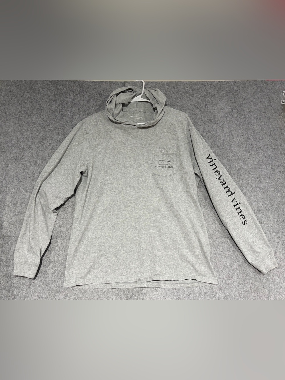 Vineyard Vines Light Gray Men’s Long Sleeve Hoodie with Sleeve Logo